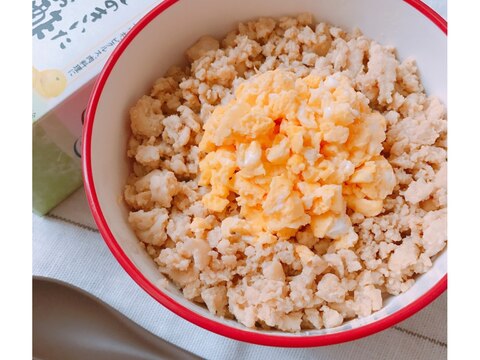 炒り卵はレンチン５０秒！！だしまろ酢deそぼろ丼♪